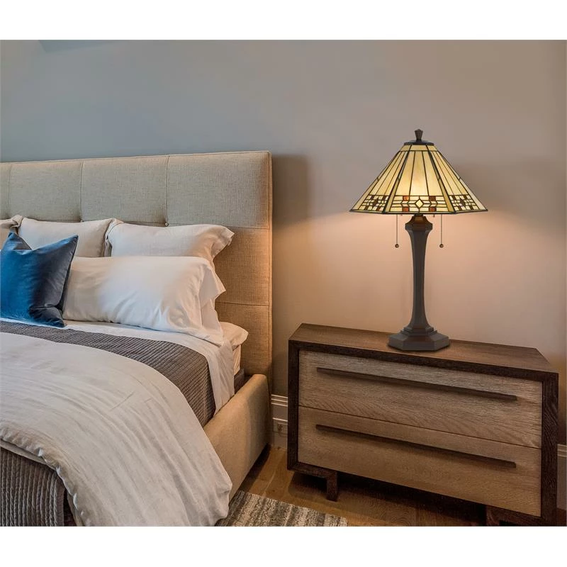 Promo 💯 Cal Lighting Tiffany Resin Table Lamp With Stained Glass Shade/Matte Black Base 🛒 - Image 3