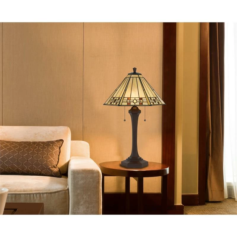 Promo 💯 Cal Lighting Tiffany Resin Table Lamp With Stained Glass Shade/Matte Black Base 🛒 - Image 4