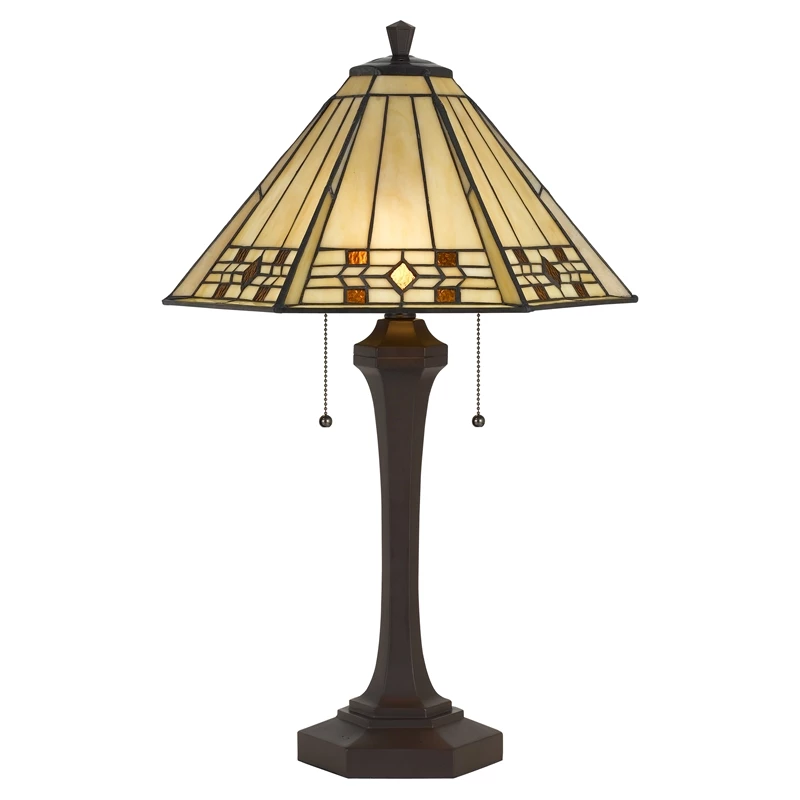 Promo 💯 Cal Lighting Tiffany Resin Table Lamp With Stained Glass Shade/Matte Black Base 🛒