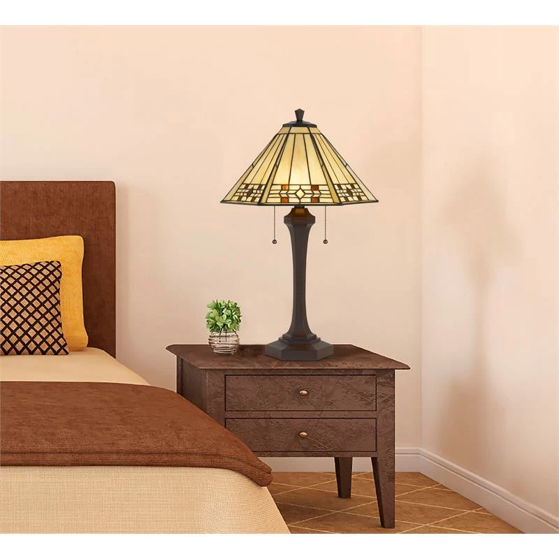 Promo 💯 Cal Lighting Tiffany Resin Table Lamp With Stained Glass Shade/Matte Black Base 🛒 - Image 2