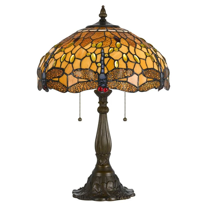 Budget โ Cal Lighting Tiffany 16.5" Metal And Glass Table Lamp In Antique Brass ๐