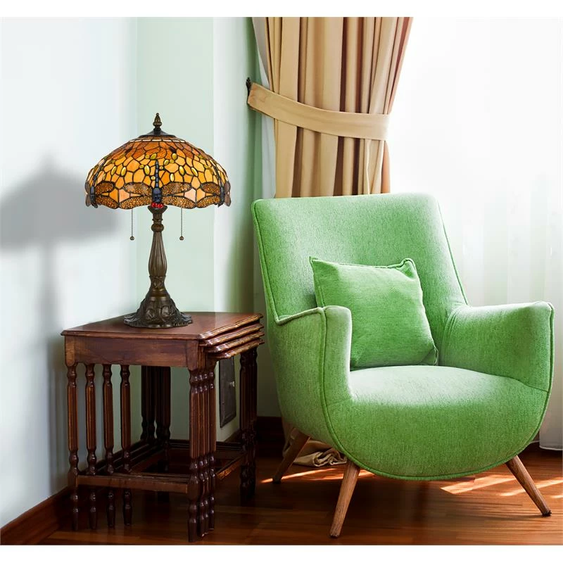 Budget โ Cal Lighting Tiffany 16.5" Metal And Glass Table Lamp In Antique Brass ๐ - Image 3