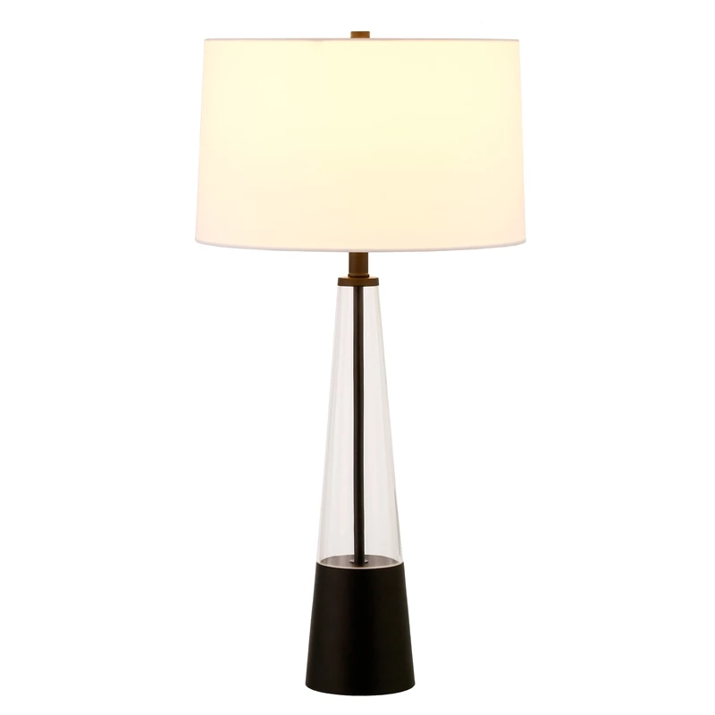 Best Sale ๐ Henn&Hart 15" Blackened Bronze Metal/Glass/Fabric Table Lamp ๐ - Image 2