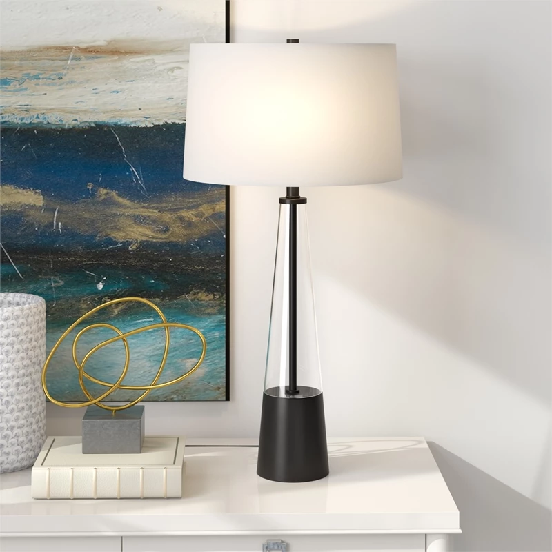 Best Sale ๐ Henn&Hart 15" Blackened Bronze Metal/Glass/Fabric Table Lamp ๐ - Image 8