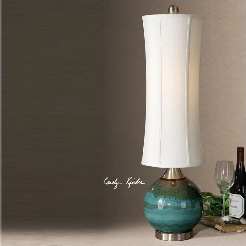 Promo โค๏ธ Allora 1-Light Ceramic And Metal Buffet Lamp In Glossy Blue And Olive Gray ๐ - Image 2