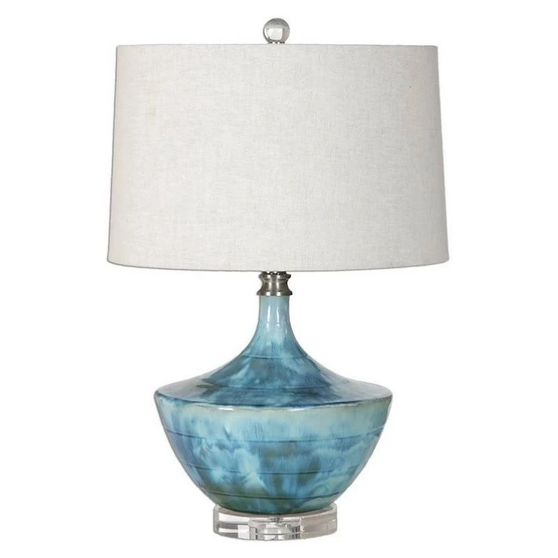 Coupon ๐ฅ Allora 1-Light Ceramic And Crystal Lamp In Blue With Light Beige Fabric Shade โ