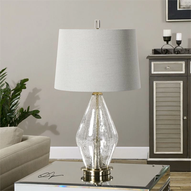 Cheap 🤩 Allora 1-Light Crackled Glass And Metal Lamp In Clear And Plated Brushed Brass ❤️ - Image 2