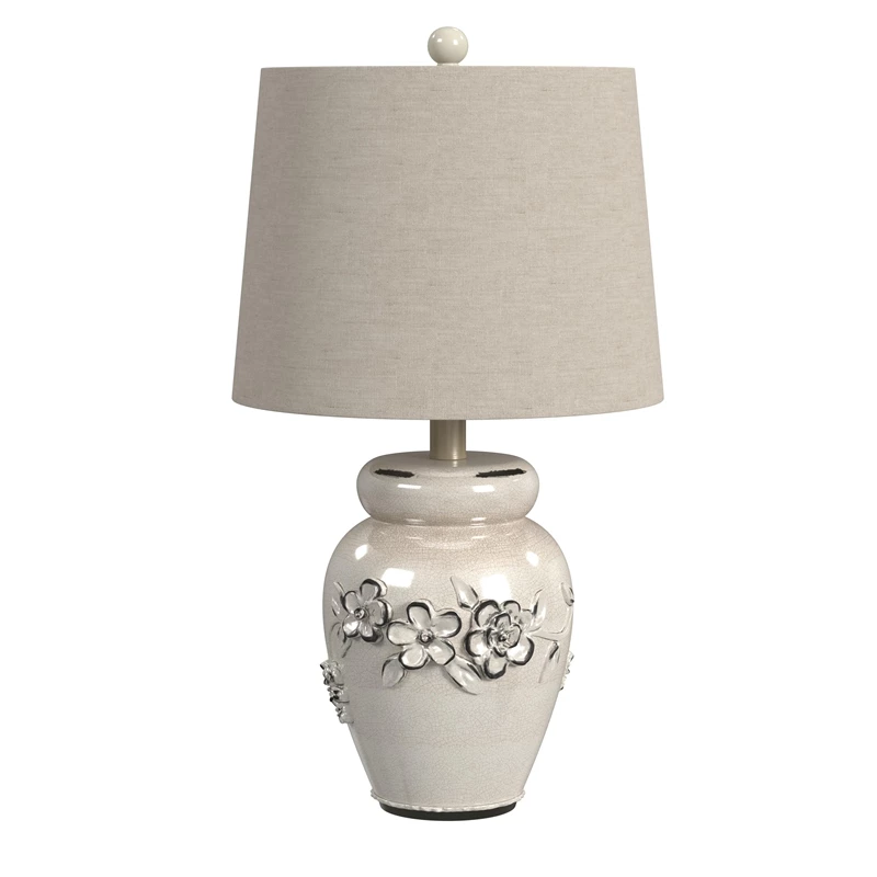 Hot Sale 🔔 Bassett Mirror Eleanore Ceramic Table Lamp In Crackled Ivory 🔥