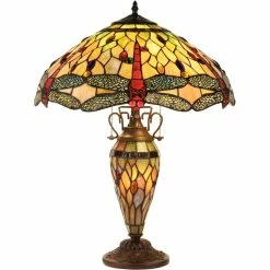Buy ⭐ Chloe Lighting CHLOE Anisoptera Purity Tiffany Dragonfly 3 Light Double Lit Table Lamp 19" ✔️