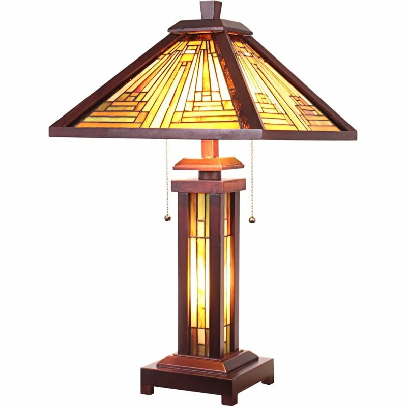 Budget ๐ฅฐ Chloe Lighting CHLOE Innes Tiffany 3 Light Mission Double Lit Wooden Table Lamp 15" Shade ๐คฉ