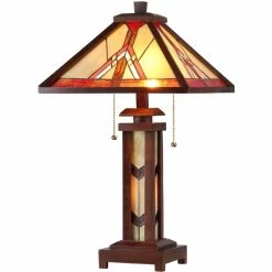 Deals 😉 Chloe Lighting CHLOE Anton Tiffany 3 Light Mission Double Lit Wooden Table Lamp 15" Shade 😀