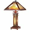 Promo ✨ Chloe Lighting CHLOE Gawain Tiffany Mission 3 Light Double Lit Wooden Table Lamp 15" Shade 🌟