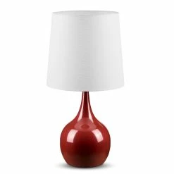 Best reviews of 😉 ORE International 23 Inch Niyor Powder Burgundy Red Mid-Century Modern Touch On Metal Table Lamp 🌟