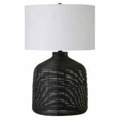 Top 10 🤩 Henn&Hart 17" Black Rattan Rattan/Metal/Fabric Table Lamp 👍