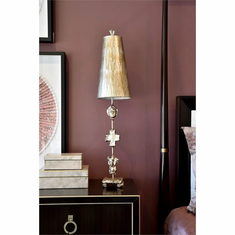 Promo ๐ Lucas McKearn Fragment Traditional Resin Table Lamp In Silver Leaf โจ - Image 2