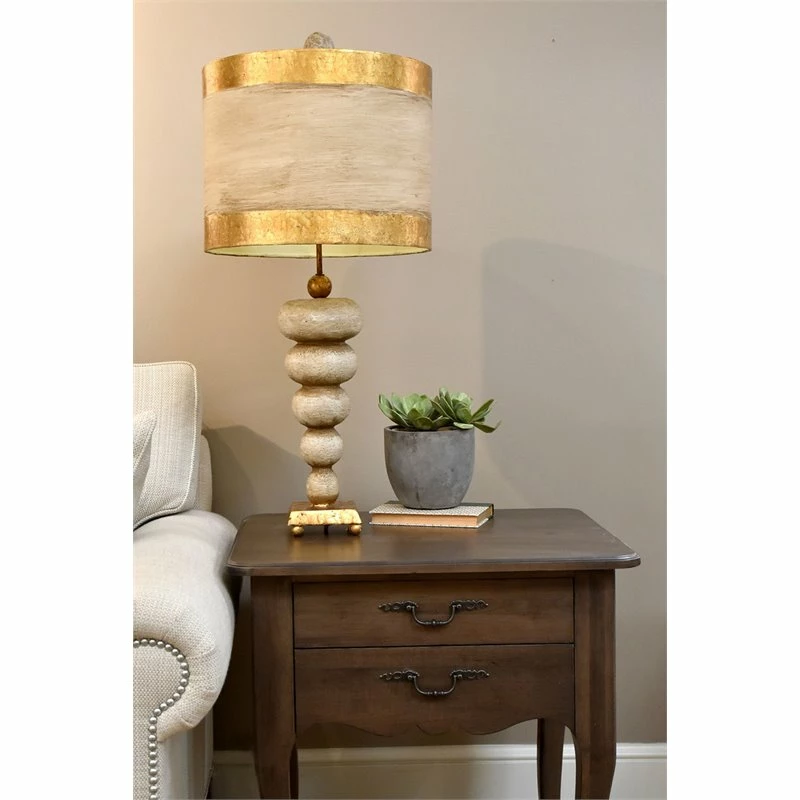 Budget ๐ Lucas McKearn Retro Traditional Resin Table Lamp In Textured Cream/Gold ๐ฅฐ - Image 2