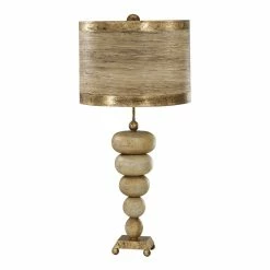Budget 🎉 Lucas McKearn Retro Traditional Resin Table Lamp In Textured Cream/Gold 🥰