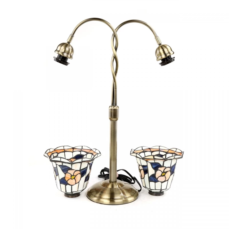 Cheap ❤️ Renovators Supply Manufacturing Twin Goose Neck Desk Table Lamp Brass Floral Stained Glass Double Light 24" H ⭐ - Image 4