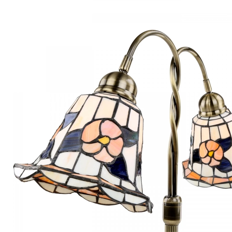 Cheap ❤️ Renovators Supply Manufacturing Twin Goose Neck Desk Table Lamp Brass Floral Stained Glass Double Light 24" H ⭐ - Image 5