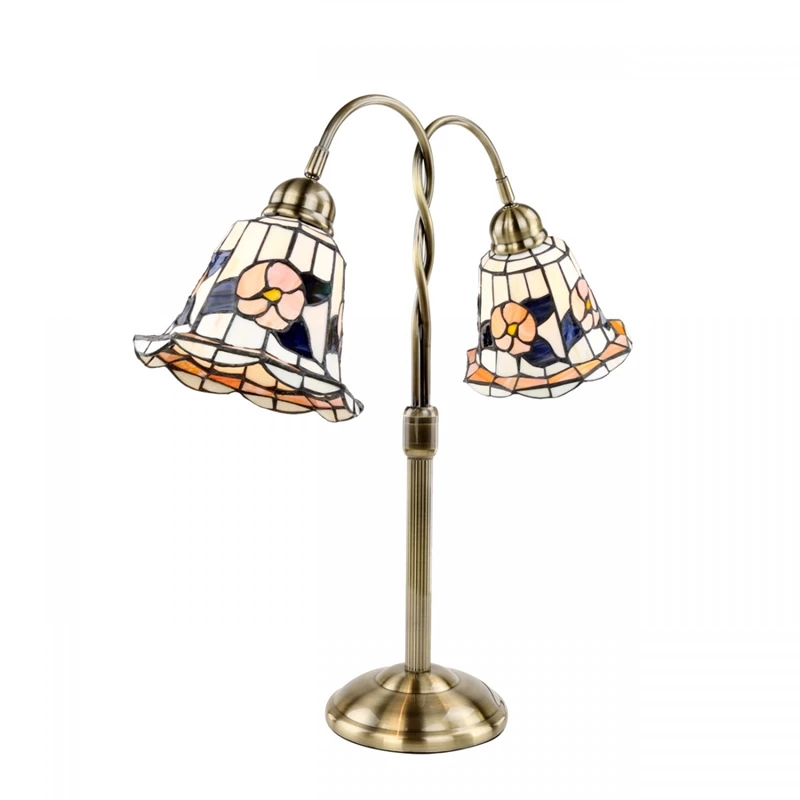 Cheap ❤️ Renovators Supply Manufacturing Twin Goose Neck Desk Table Lamp Brass Floral Stained Glass Double Light 24" H ⭐ - Image 7
