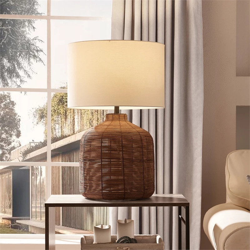Best Pirce ๐งจ Henn&Hart 17" Umber Rattan Rattan/Metal/Fabric Table Lamp โ - Image 6