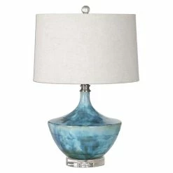 Best Sale 🎉 Bowery Hill Modern Blue Tie Dyed Ceramic Lamp With Crystal Details 😍