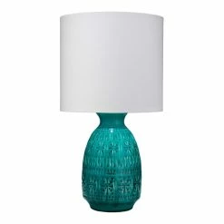 New 😉 J&D Designs Frieze Coastal Ceramic Table Lamp With Linen Shade In Cobalt Blue ❤️