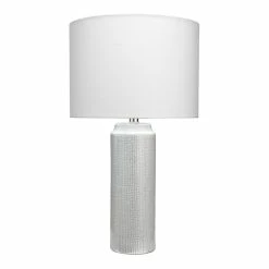 New 🔔 J&D Designs Bella Coastal Ceramic Table Lamp With Linen Shade In Gray Finish 👏