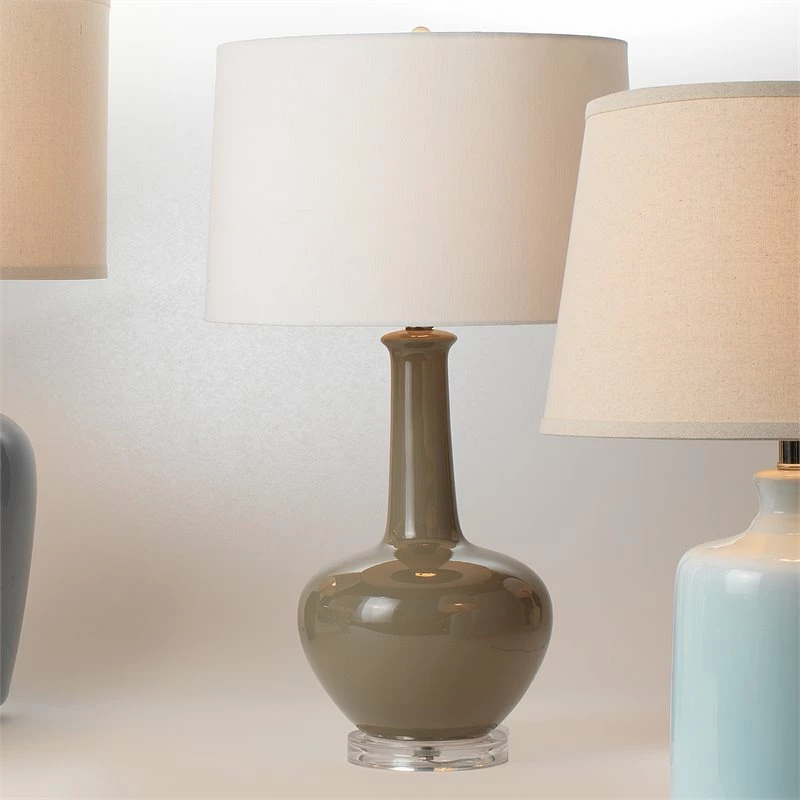 Brand new ๐ฏ J&D Designs Gwen Traditional Ceramic Table Lamp With Drum Shade In Gray Finish โ - Image 2