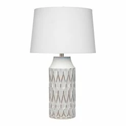Discount 🔔 Eden Home Traditional Ceramic And Linen Table Lamp In White Patterned 🧨