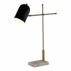 Discount 😍 American Home Classic Carol 1-Light Mid-Century Table Lamp In White/Brass/Black ⭐