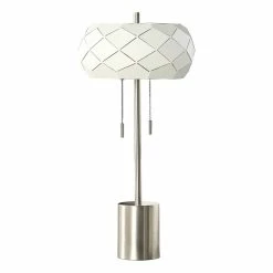 Hot Sale 🧨 ORE International 28" In Legeme Mid-Century Danish 2-Light Silver Metal Pull Chain Table Lamp ✨