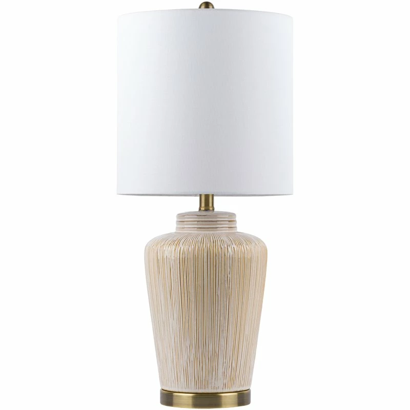 Budget ๐งจ Surya Rayna 1-Light Traditional Linen And Ceramic Table Lamp In Gold/White ๐