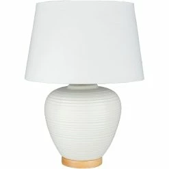 New 🛒 Surya Bixby 1-Light Traditional Linen And Ceramic Table Lamp In White/Gold ⌛