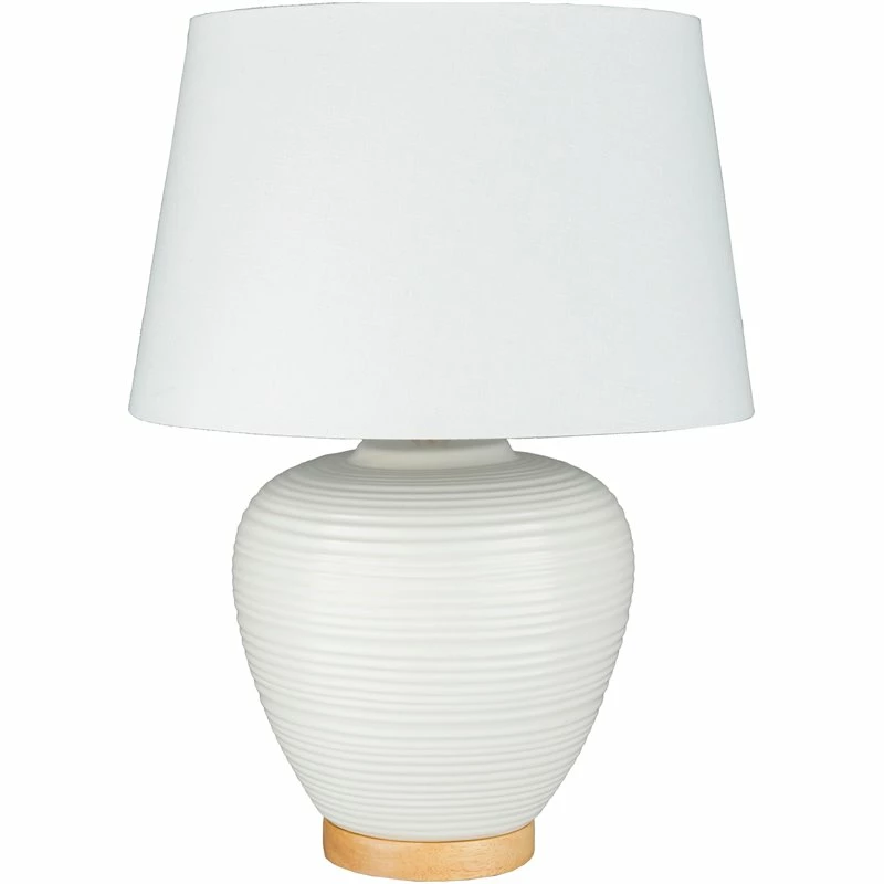 New ๐ Surya Bixby 1-Light Traditional Linen And Ceramic Table Lamp In White/Gold โ