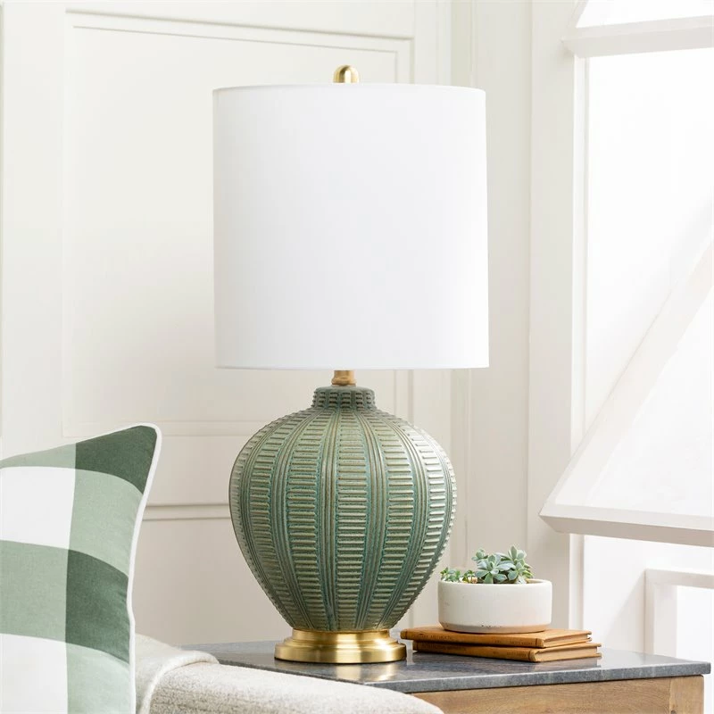 Best reviews of ๐ Surya Rayas 1-Light Traditional Linen And Ceramic Table Lamp In White/Green ๐คฉ - Image 2