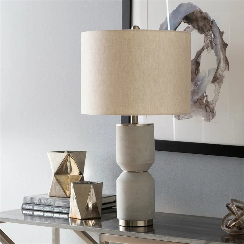 Best Sale ๐ Surya Wells 1-Light Traditional Linen And Metal Table Lamp In Light Gray/White โค๏ธ - Image 2