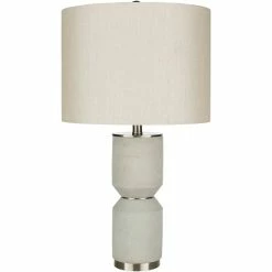 Best Sale 😉 Surya Wells 1-Light Traditional Linen And Metal Table Lamp In Light Gray/White ❤️