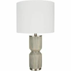 Best Sale 🤩 Surya Wells 1-Light Traditional Linen And Metal Table Lamp In White/Gray ⌛