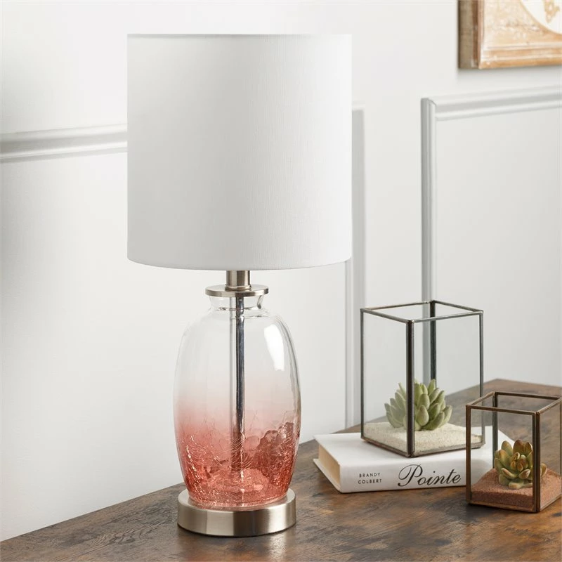Discount ๐ Surya Manitoba 1-Light Traditional Linen And Glass Table Lamp In Nickel/White ๐ - Image 2