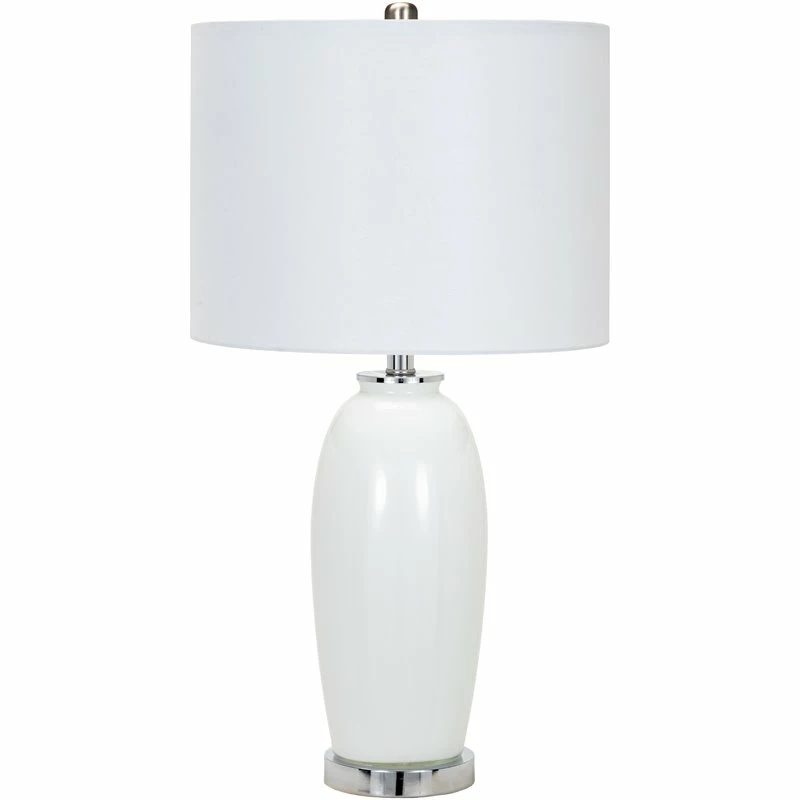 Cheap ✔️ Surya Timaru 1-Light Traditional Linen And Glass Table Lamp In Silver/White ❤️