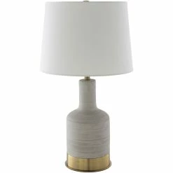 Top 10 🤩 Surya Brae 1-Light Traditional Linen And Metal Table Lamp In Gray/Off White ⭐