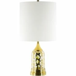Deals 👏 Surya Ellerman 1-Light Traditional Linen And Glass Table Lamp In Gold/Off White 🌟