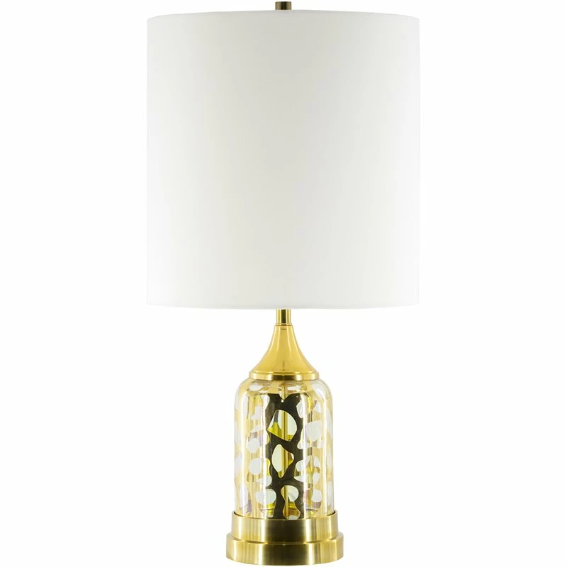 Deals ๐ Surya Ellerman 1-Light Traditional Linen And Glass Table Lamp In Gold/Off White ๐