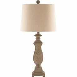 Deals ❤️ Surya Darwin 28" 1-Light Traditional Linen And Metal Table Lamp In Gray/Natural ⌛