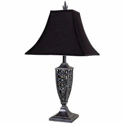 New 🌟 ORE International 30" Traditional Resin Table Lamp With Linen Shade In Black ⭐