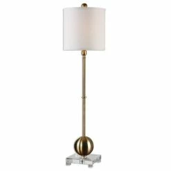 Deals 🔥 Uttermost Laton Metal With White Shade Buffet Lamp In Brushed Brass 🌟