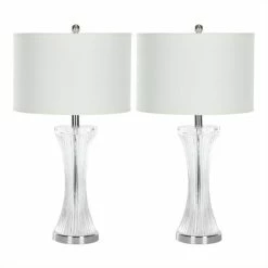 Deals 🔔 Safavieh Glass Table Lamp And White Linen Hard Shade (Set Of 2) 😍
