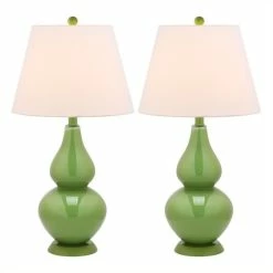 Deals 👏 Safavieh Cybil Glass Double Gourd Lamp In Fern Green (Set Of 2) 🌟