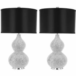 Coupon 👏 Safavieh Leah Beaded Table Lamps With Black Satin Shade (Set Of 2) 🔔